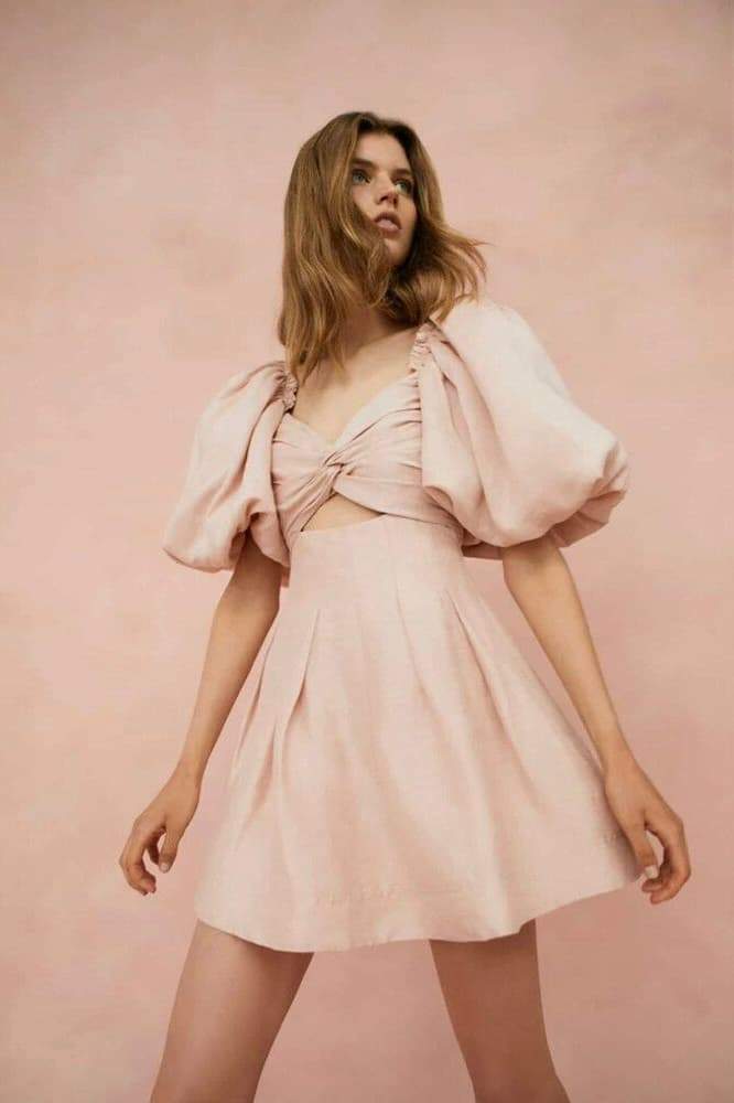 Lydia Puf Kol Düğümlü Mini Elbise