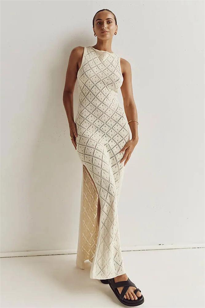 Lynn Örgü Yırtmaçlı Uzun Elbise