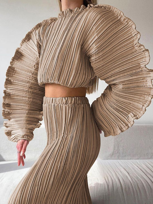 Mabel Plisse Batwing Kol Crop Top