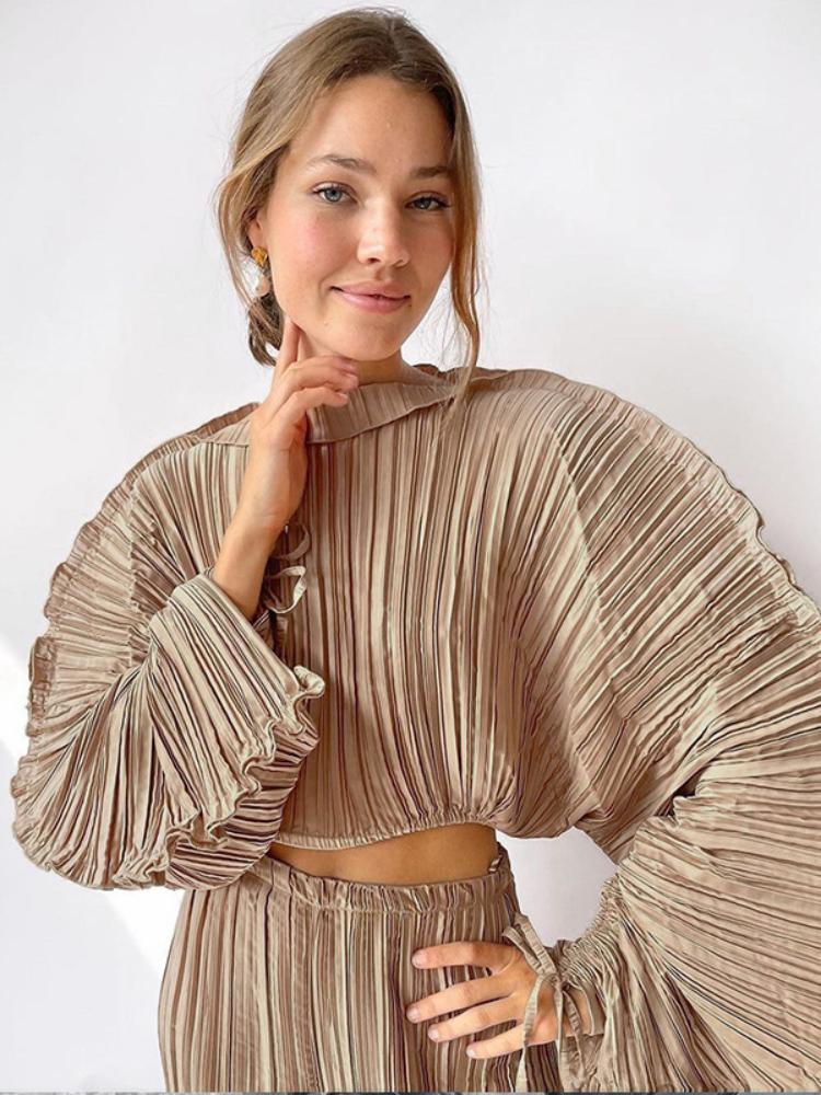 Mabel Plisse Batwing Kol Crop Top