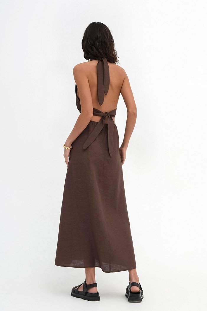 Mabel V Yaka Düğümlü Midi Elbise