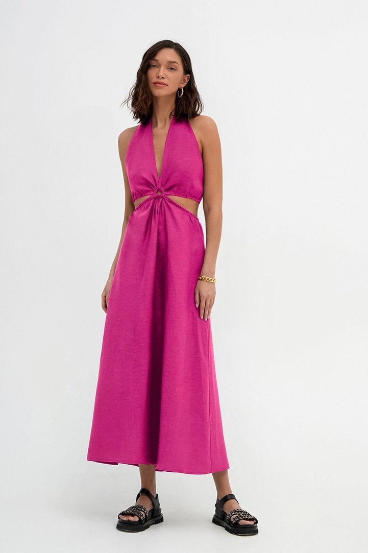 Mabel V Yaka Düğümlü Midi Elbise