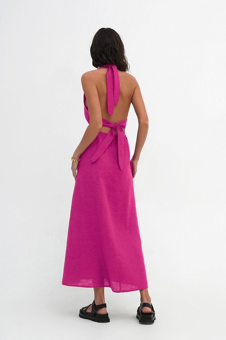 Mabel V Yaka Düğümlü Midi Elbise