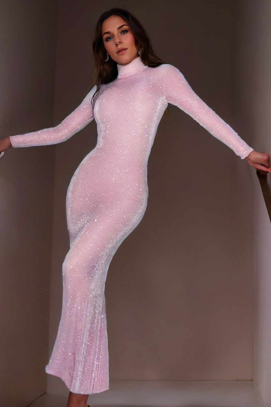 Madeline Balıkçı Yaka Metalik Maxi Elbise