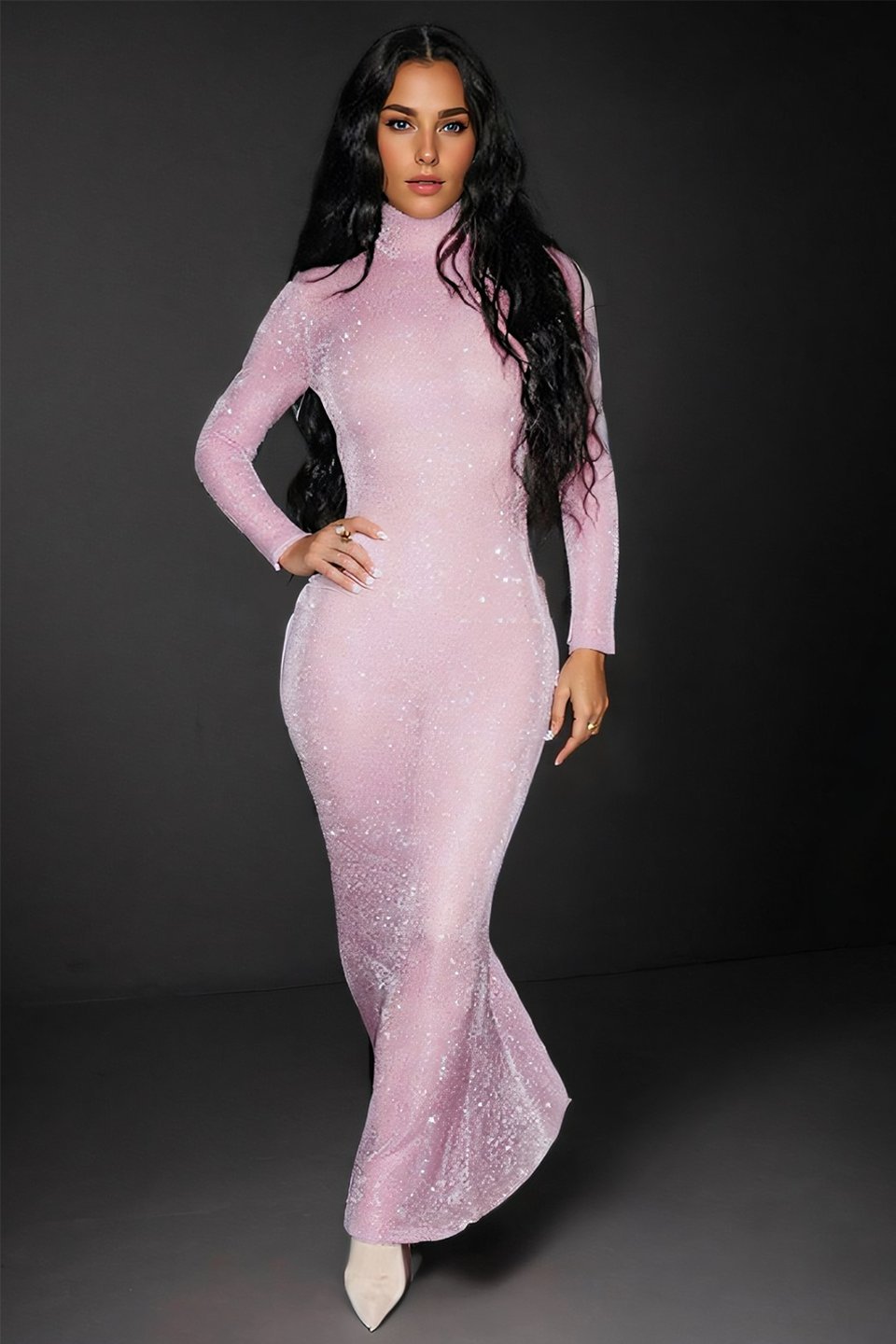 Madeline Balıkçı Yaka Metalik Maxi Elbise