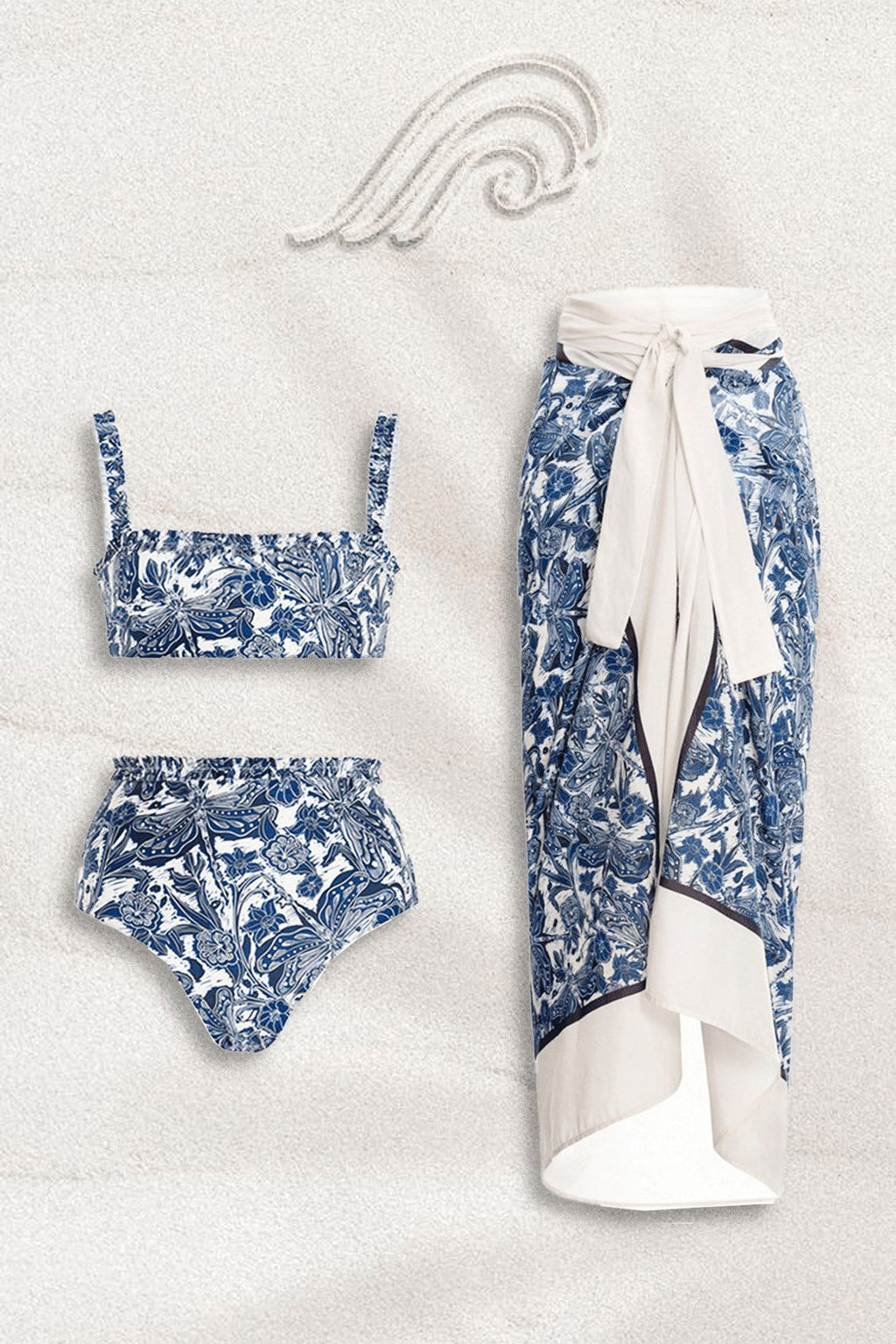 Maria Toile Baskılı Üç Parçalı Yüzme Seti