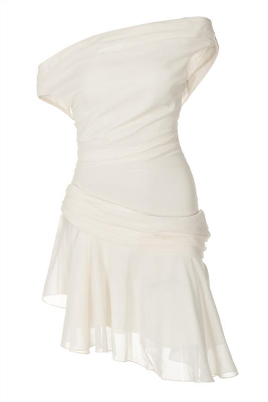 Marina Tek Omuz Şifon Mini Elbise