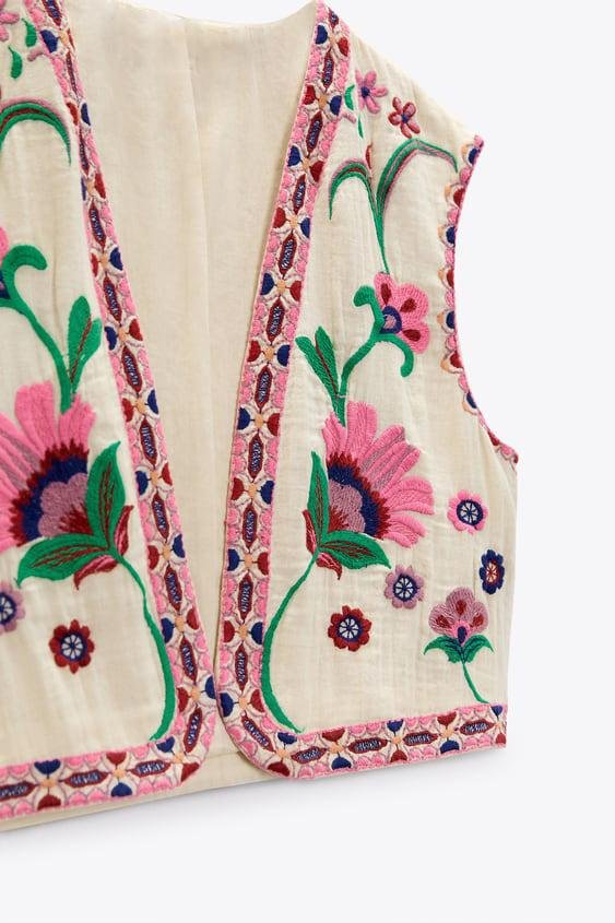 Maxine Çiçek İşlemeli Açık Yelek