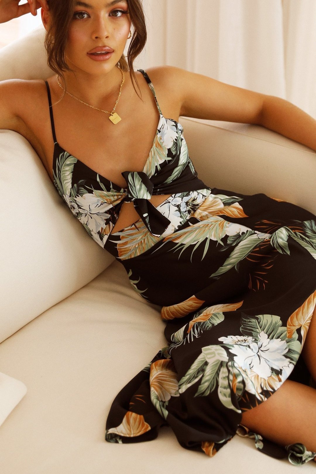 Melinda Baskılı Düğümlü Maxi Slip Elbise