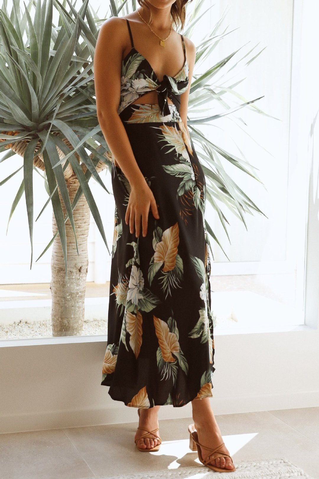 Melinda Baskılı Düğümlü Maxi Slip Elbise