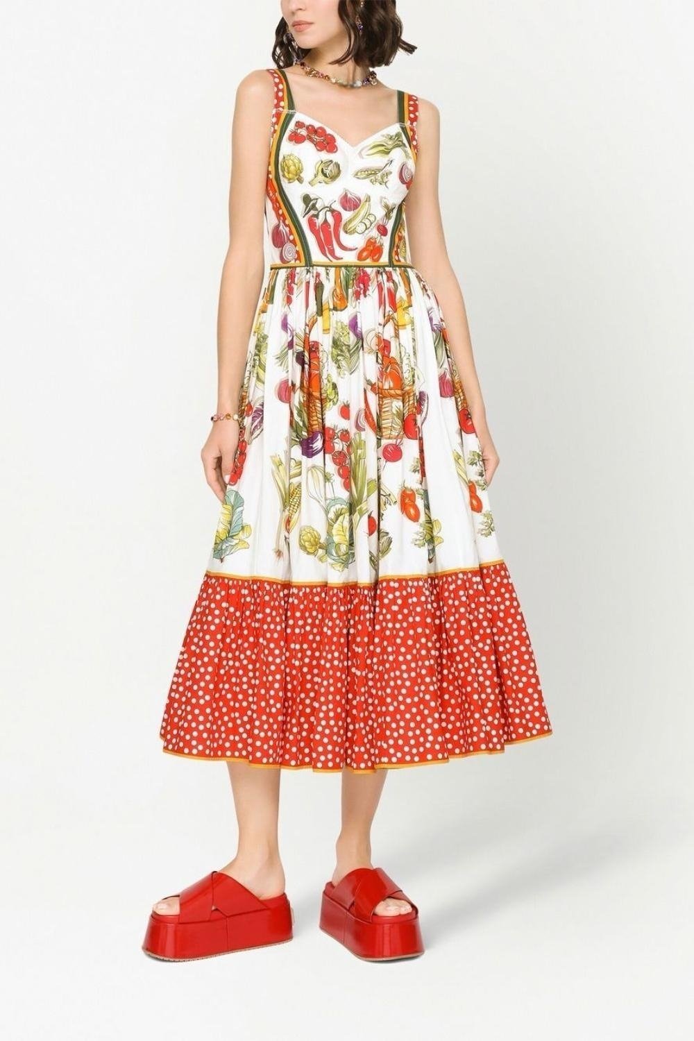 Melissa Baskılı Geniş Askılı Midi Elbise