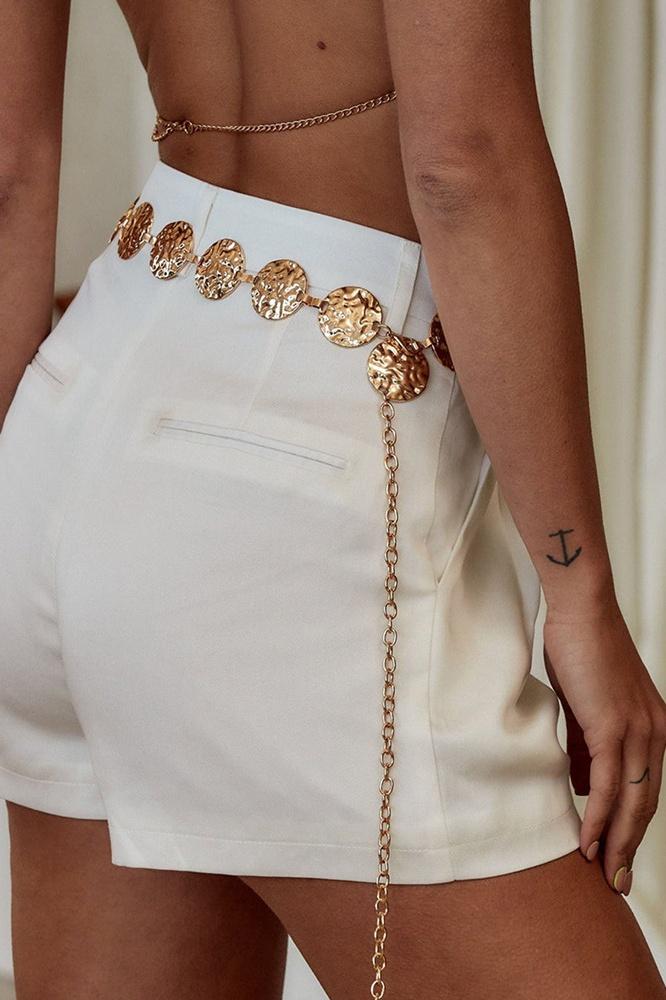 Metal Yuvarlak Dekor Bel Zincirli Kemer