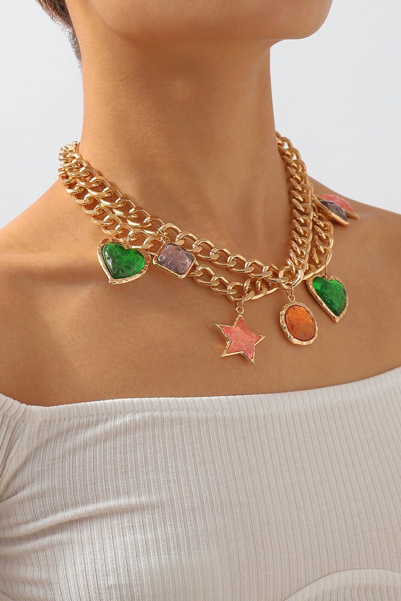 Metalik Vintage Mücevher Kolye Kolye