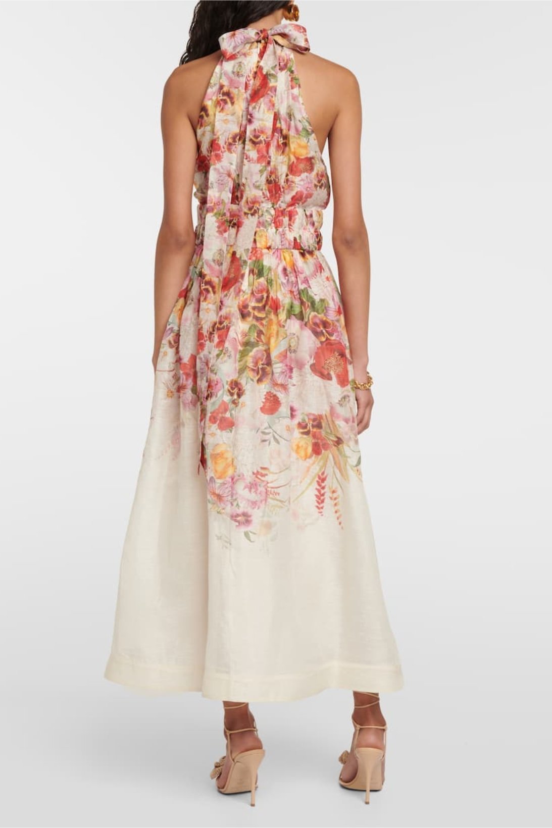 Mignon Baskılı Boyundan Bağlamalı Papyon Midi Elbise