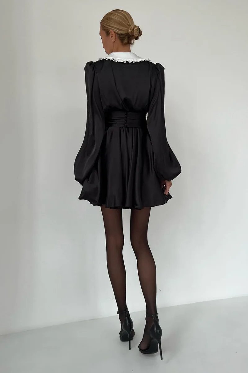 Milena V Yaka Fener Kol Mini Elbise