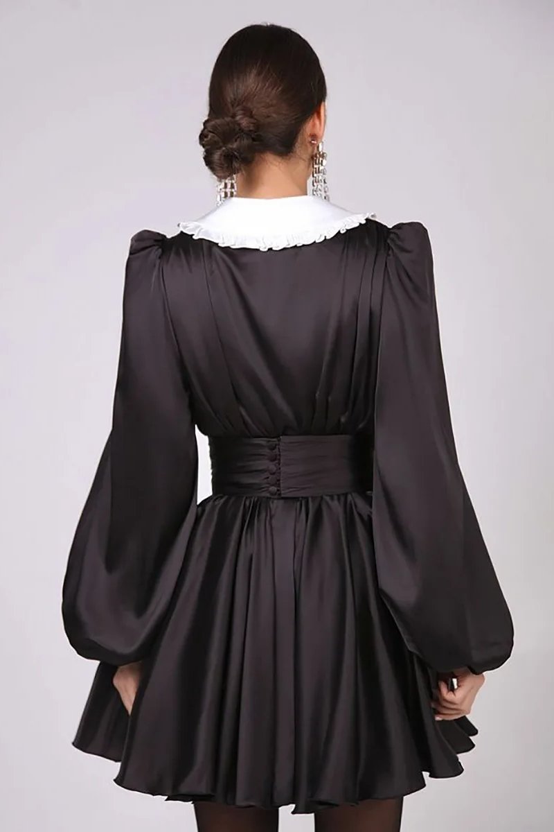 Milena V Yaka Fener Kol Mini Elbise