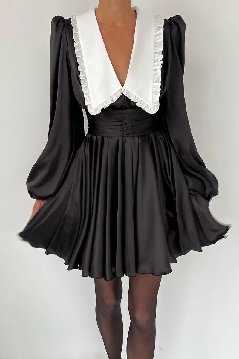 Milena V Yaka Fener Kol Mini Elbise