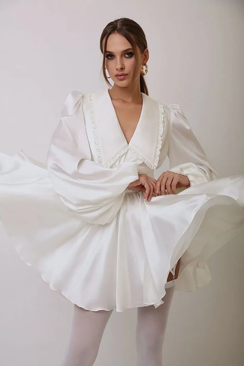 Milena V Yaka Fener Kol Mini Elbise