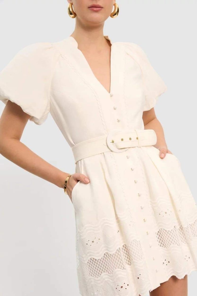 Miranda İşlemeli V Yaka Mini Elbise