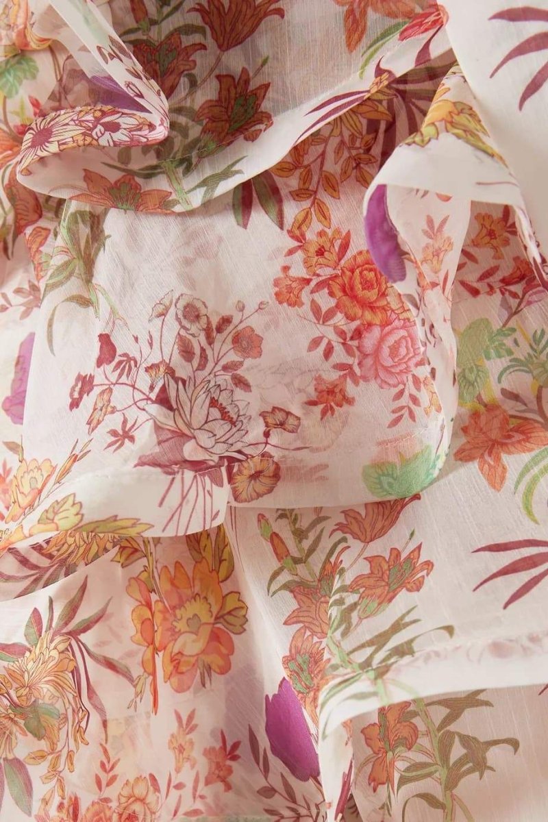 Monica Çiçek Baskılı Fırfırlı Mini Elbise