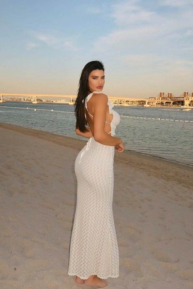 Muriel Fırfırlı Kesikli Örgü Maxi Elbise