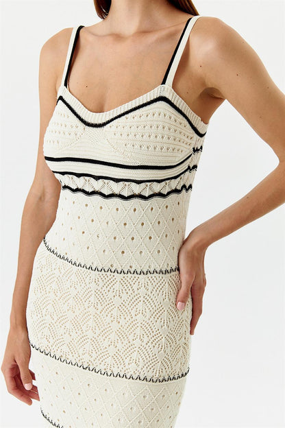 Nan Kontrast Tığ İşi Maxi Slip Elbise