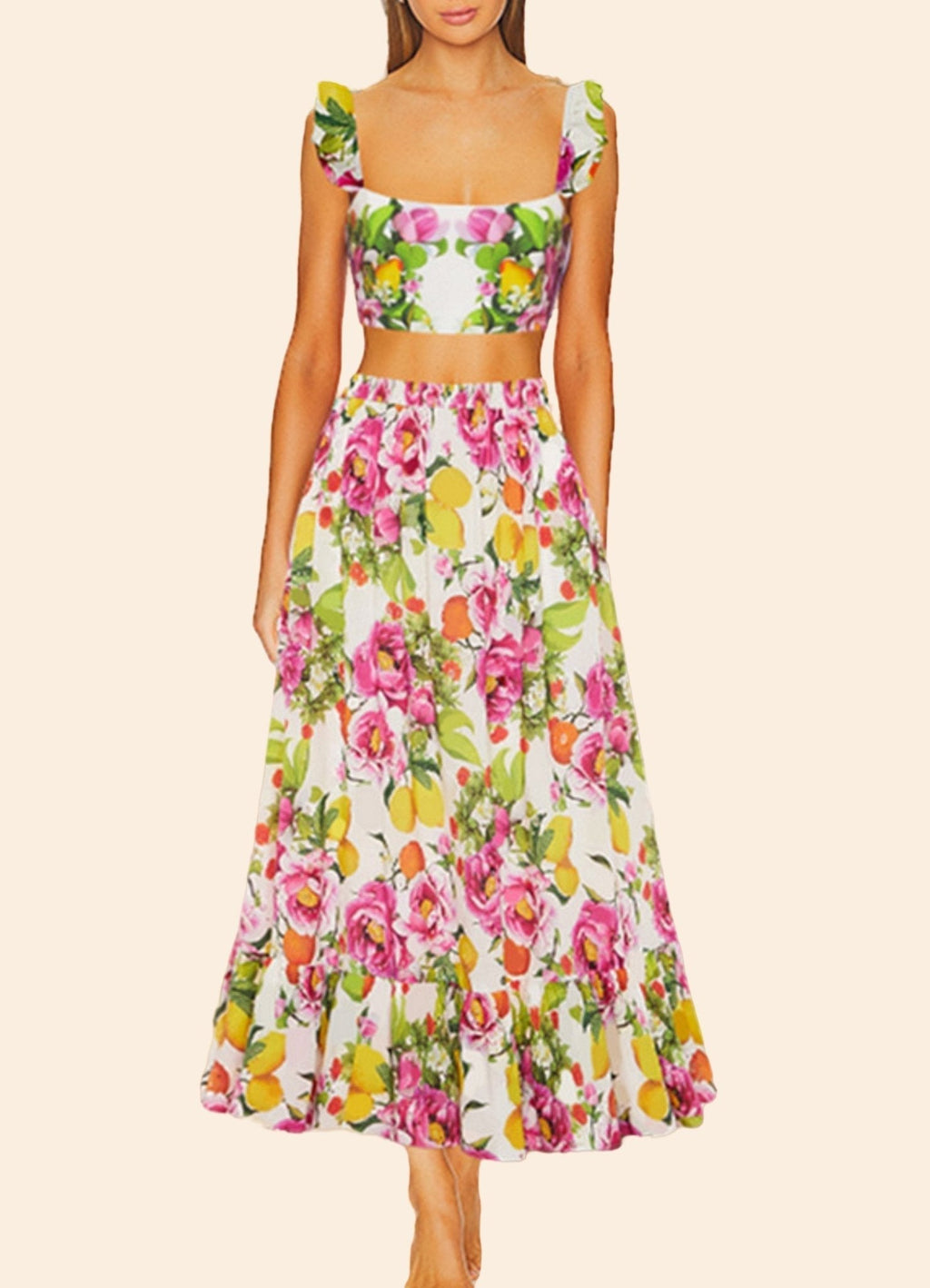 Nate Baskılı Fırfırlı Üçlü Yüzme Seti