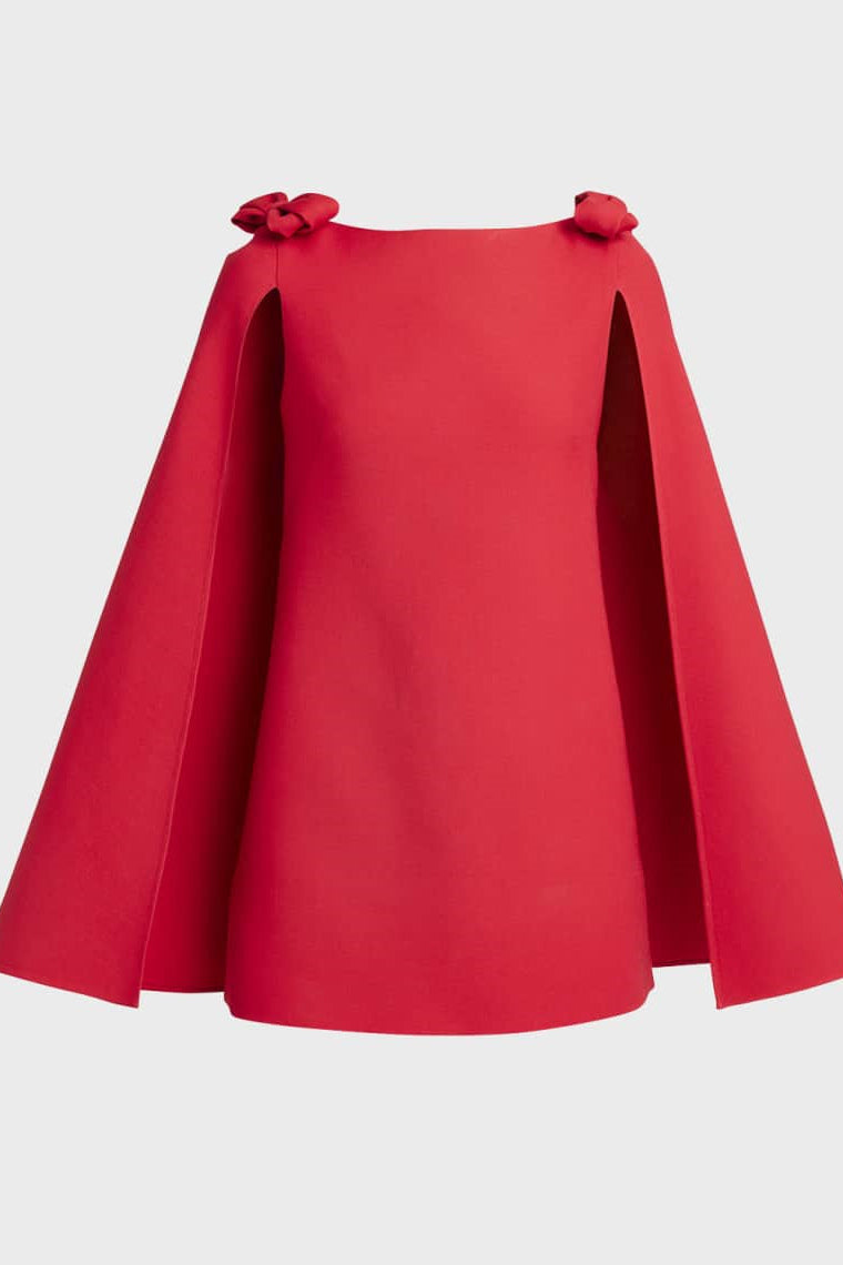 Beril Fiyonklu Omuz Pelerinli Mini Elbise