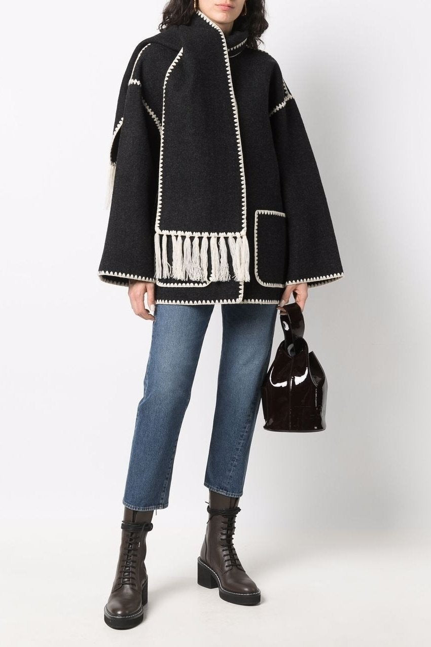 Noelle Nakışlı Eşarp Yün Kaban