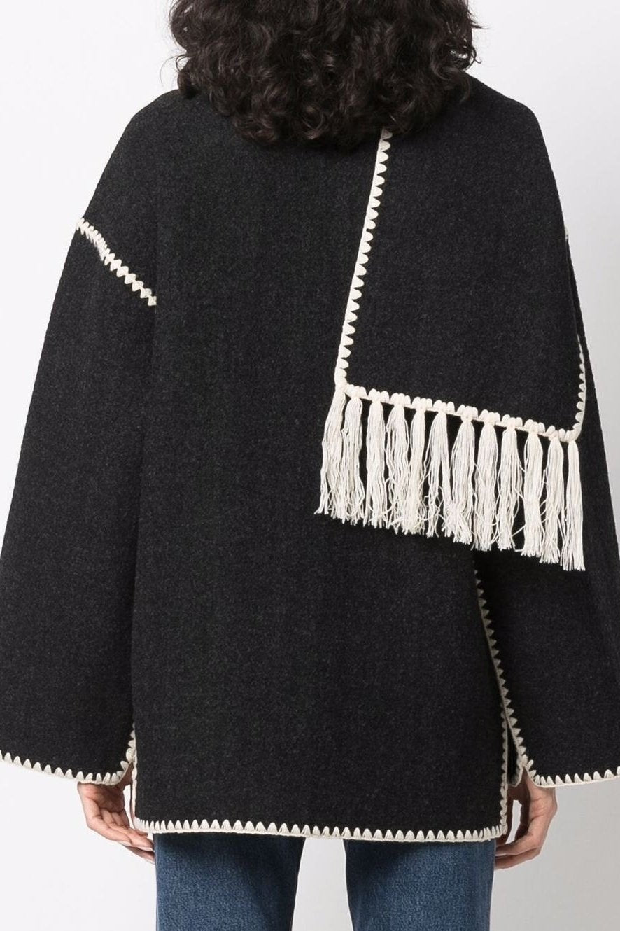 Noelle Nakışlı Eşarp Yün Kaban