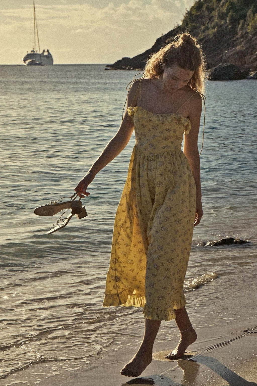 Novia Baskılı Fırfırlı Slip Midi Elbise