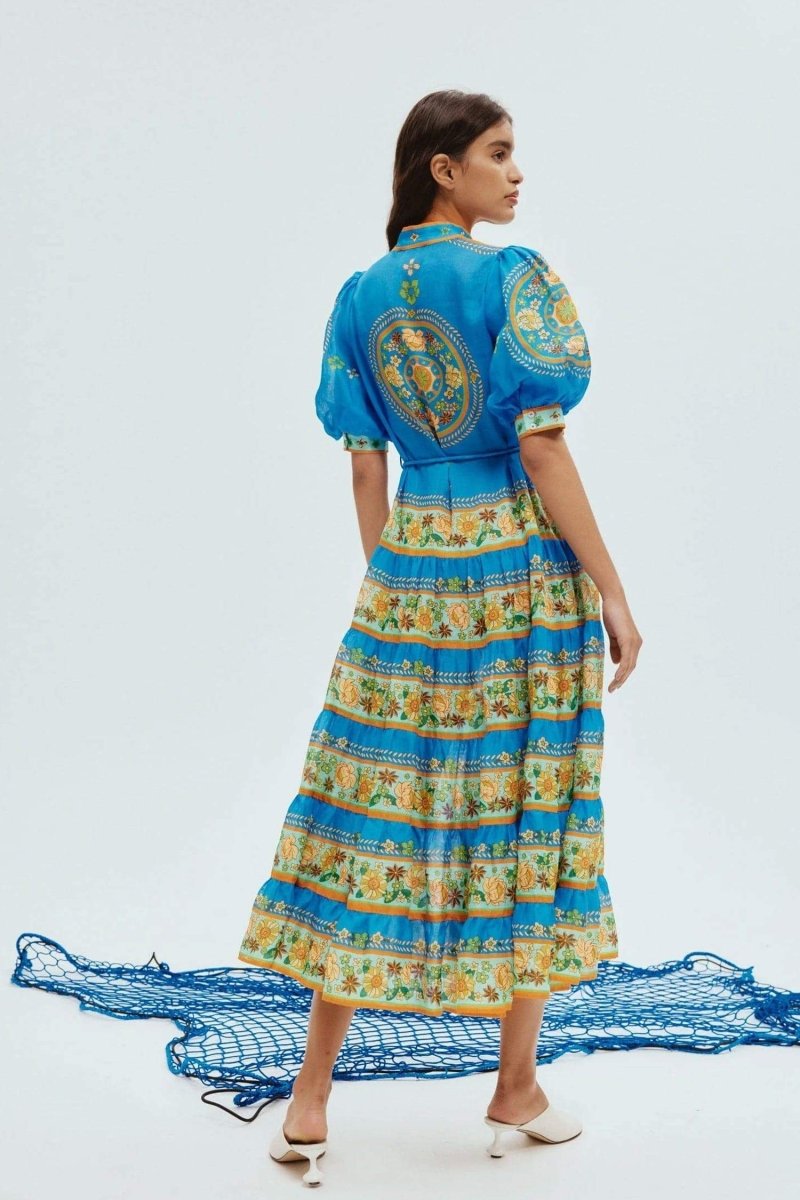 Nydia Çiçekli Puf Kol Maxi Elbise