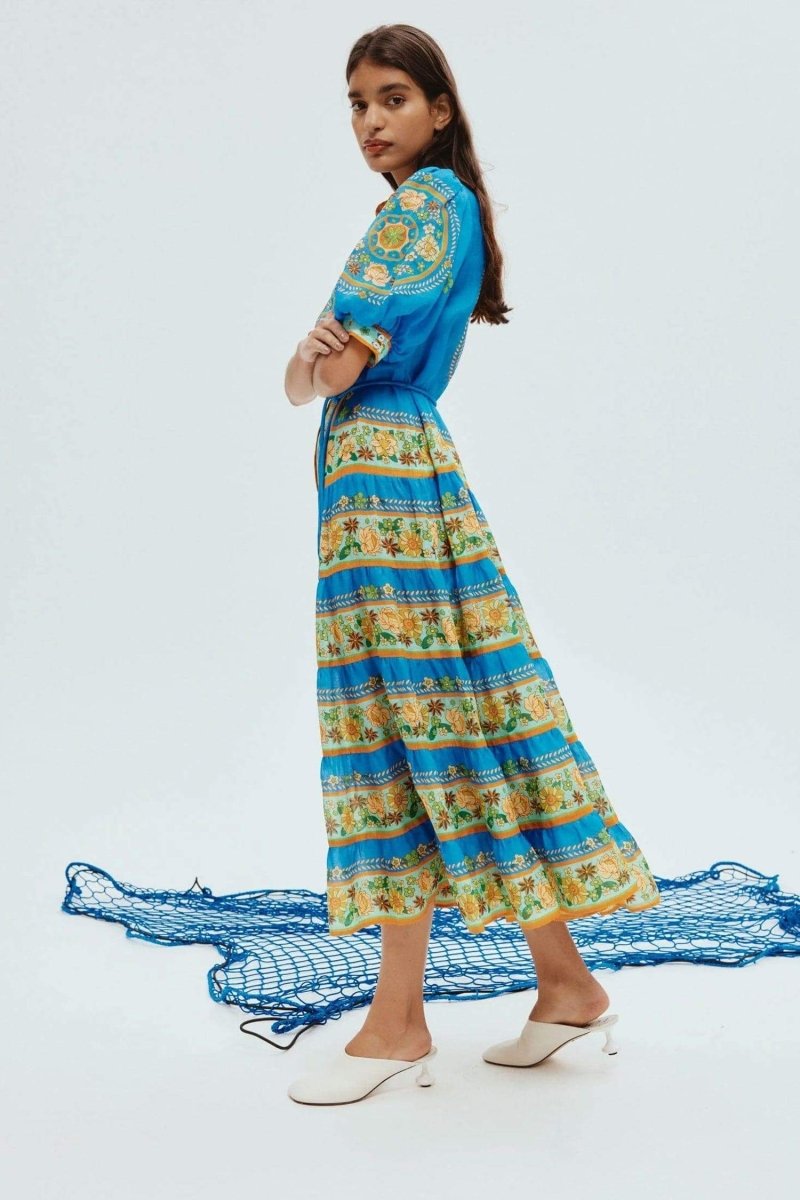 Nydia Çiçekli Puf Kol Maxi Elbise