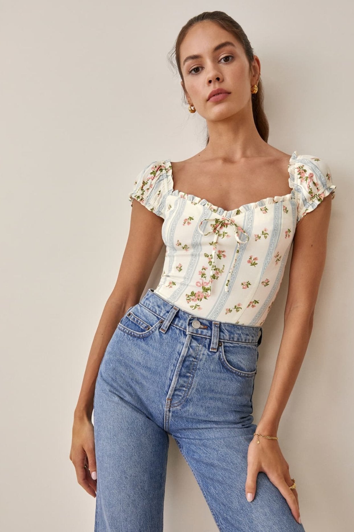 Odel Baskılı Büzgülü Fırfırlı Üst