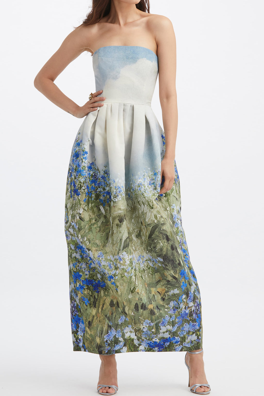 Jodie Baskılı Straplez Midi Elbise