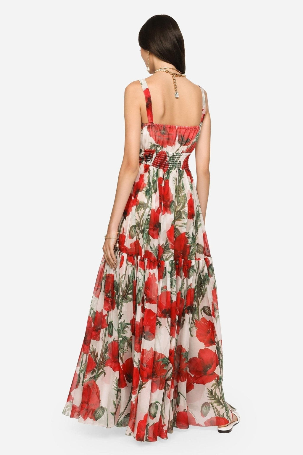 Pauline Baskılı Büzgülü Askılı Maxi Elbise