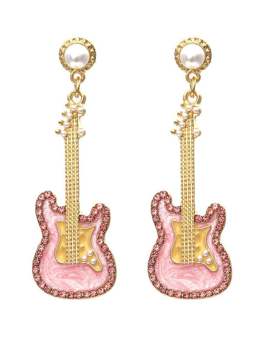 Pembe Gitar Diamante Damla Küpe