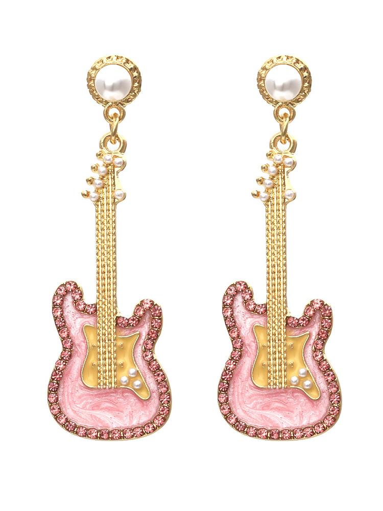 Pembe Gitar Diamante Damla Küpe