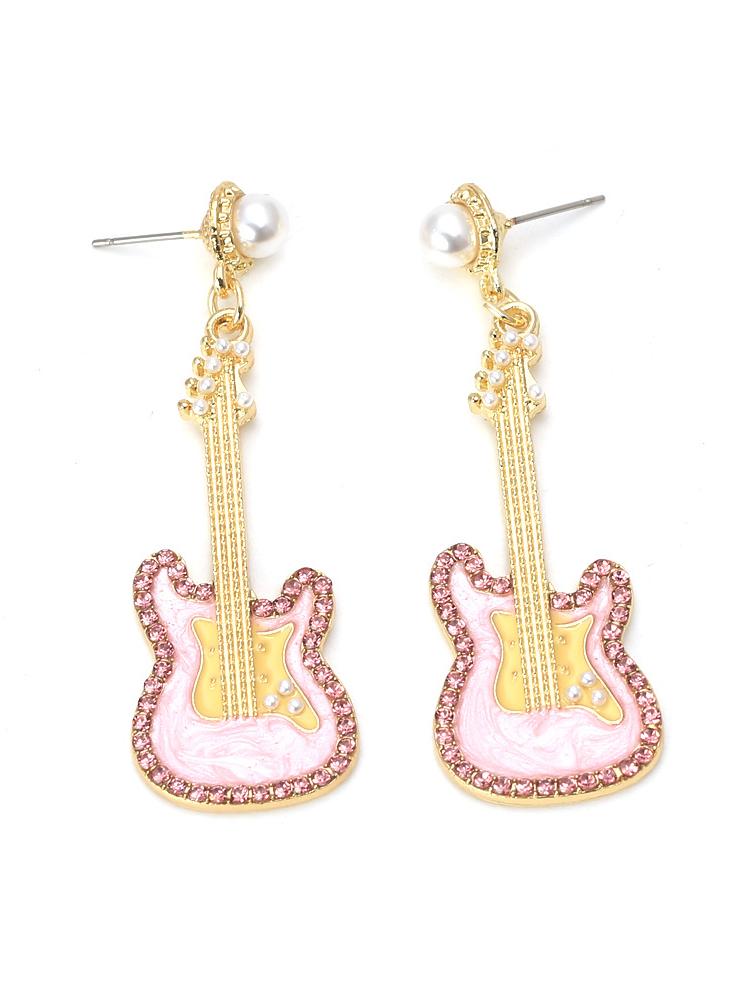 Pembe Gitar Diamante Damla Küpe