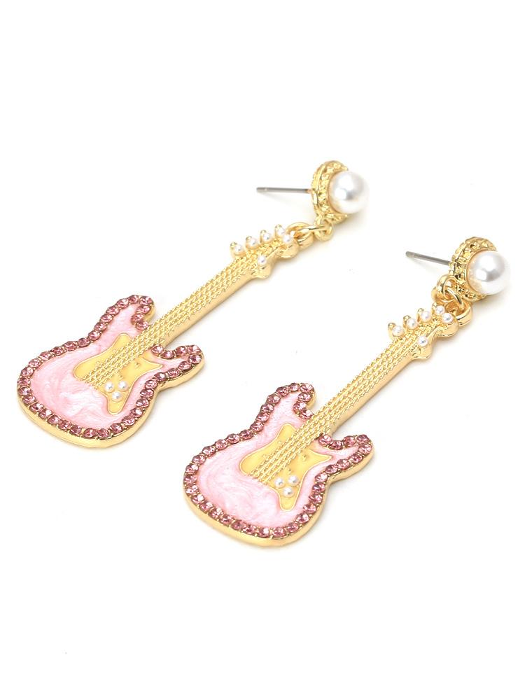 Pembe Gitar Diamante Damla Küpe