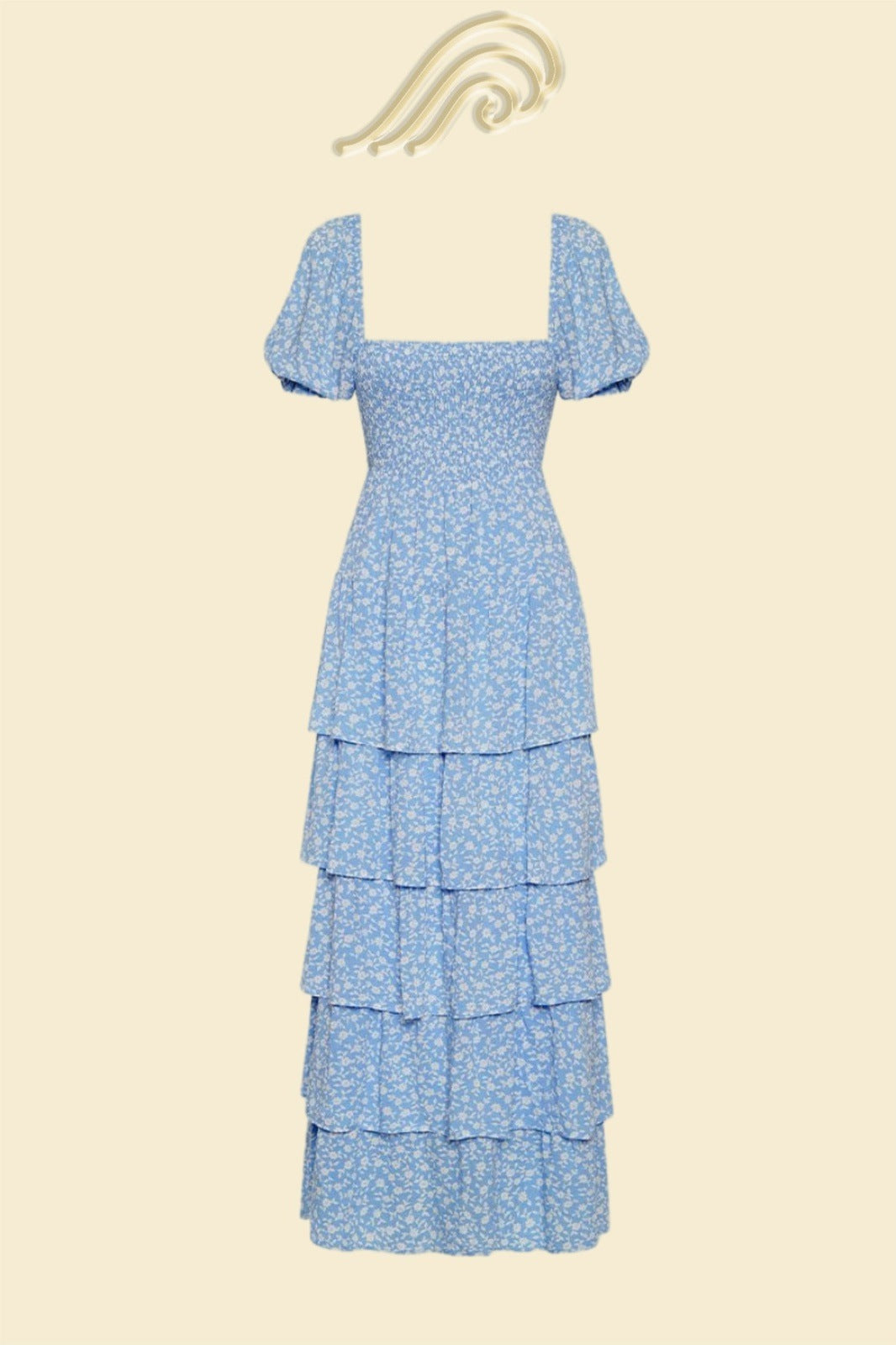 Ebbie Baskılı Papyon Büzgülü Uzun Elbise