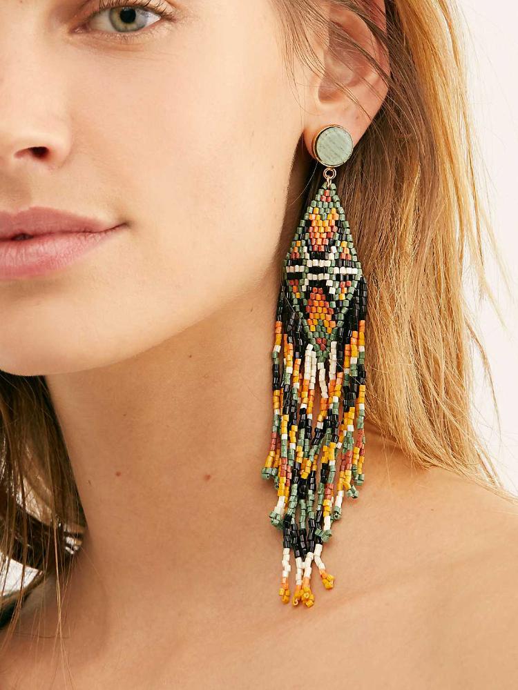 Queena Rhomb Boncuklu Püskül Küpe