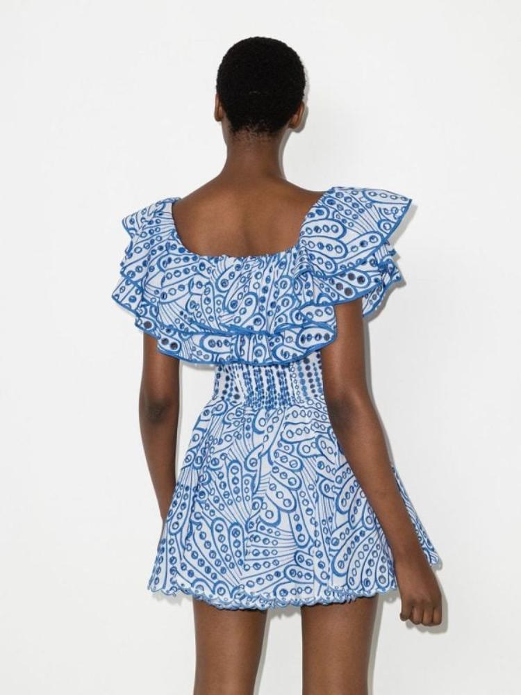 Dolly İşlemeli Dantel Fırfırlı Korse Flare Mini Elbise