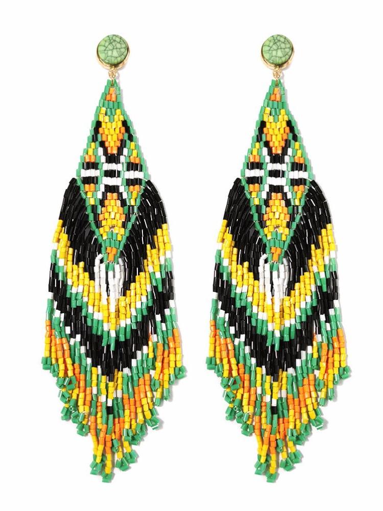 Queena Rhomb Boncuklu Püskül Küpe