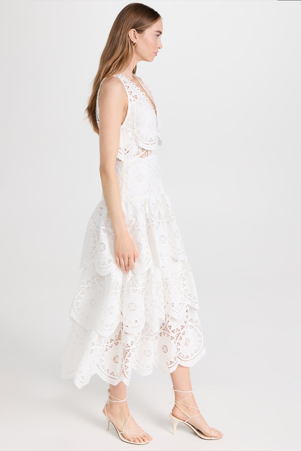 Ellery Boyundan Bağlamalı Dantelli Katmanlı Midi Elbise