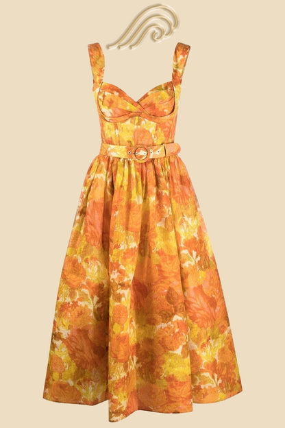 Esta Sweetheart Midi Piknik Askılı Keten Elbise
