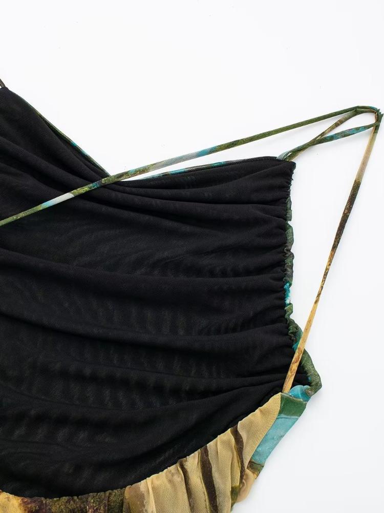 Eartha Baskılı Sırtı Açık Midi Slip Elbise