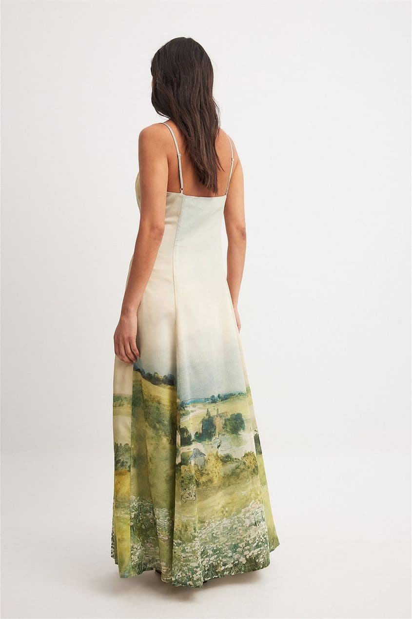 Edith Baskılı V Yaka Maxi Slip Elbise