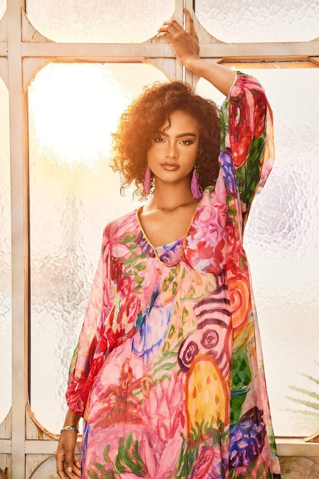 Quinn Baskılı Batwing Kol Midi Elbise