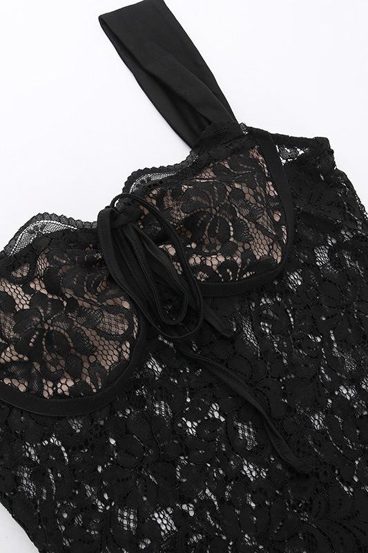 Rae Transparan Dantel Askılı Maxi Elbise